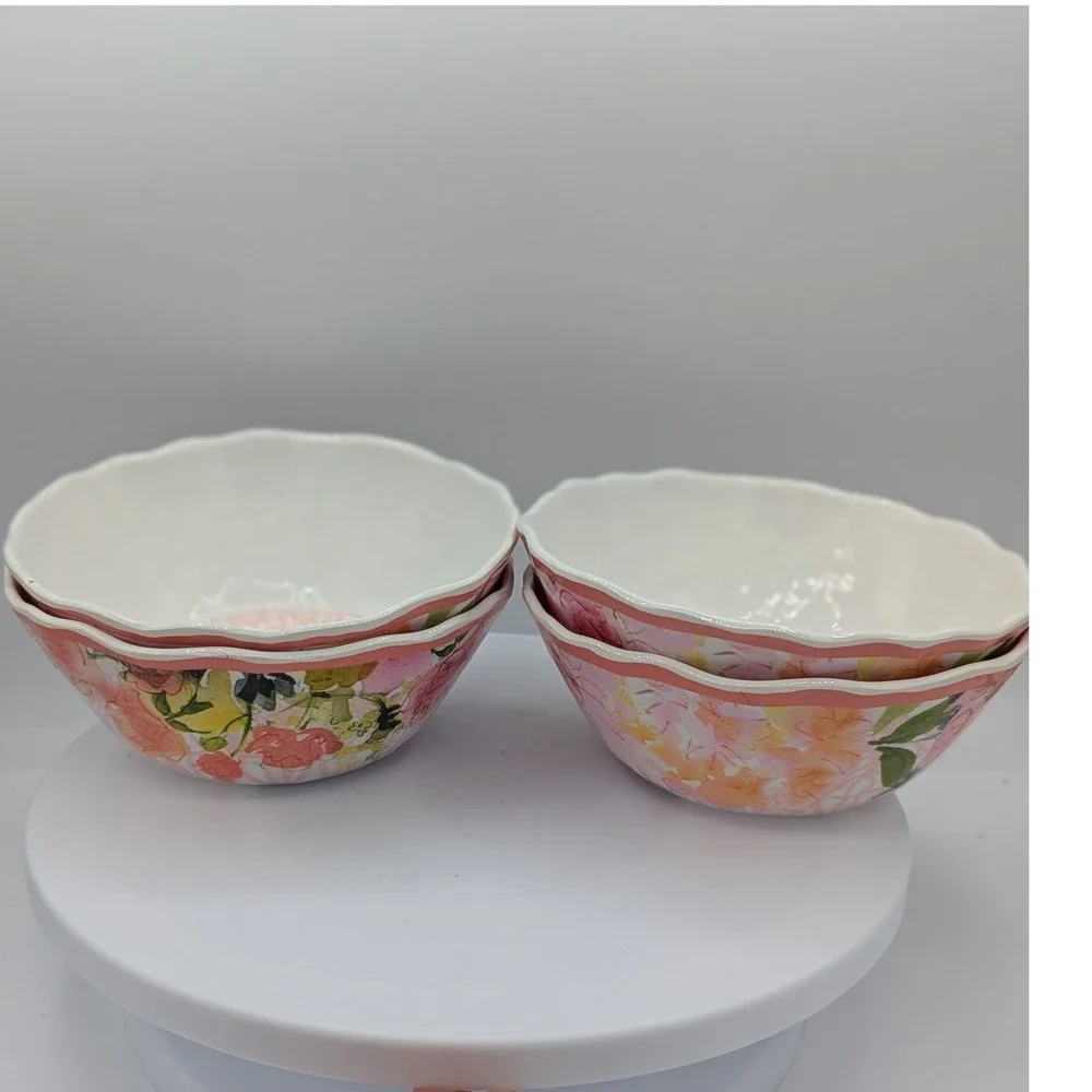 Coventry Melamine Bowls Set/4‎ Pink Floral Watercolor Shatter Resistant BPA Free